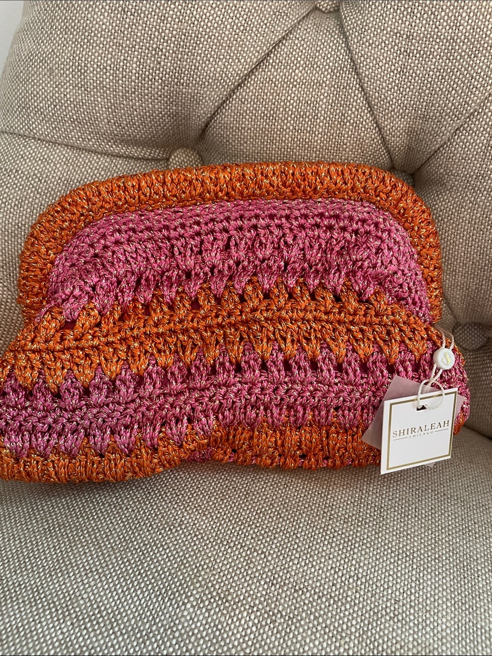 Shiraleah Pink and Orange Crochet Clutch